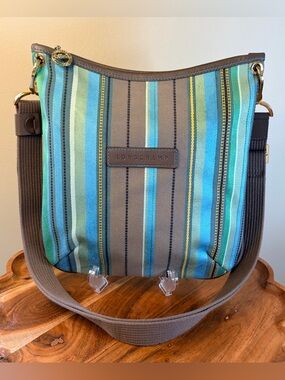Longchamp Le’Pliage Striped Canvas Slim Crossbody Like New